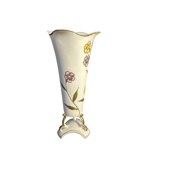 Ucagco Other - Ucagco Hand Painted Gold Moriage Vase Japan Pedestal Three Leg Flowers 7.5”